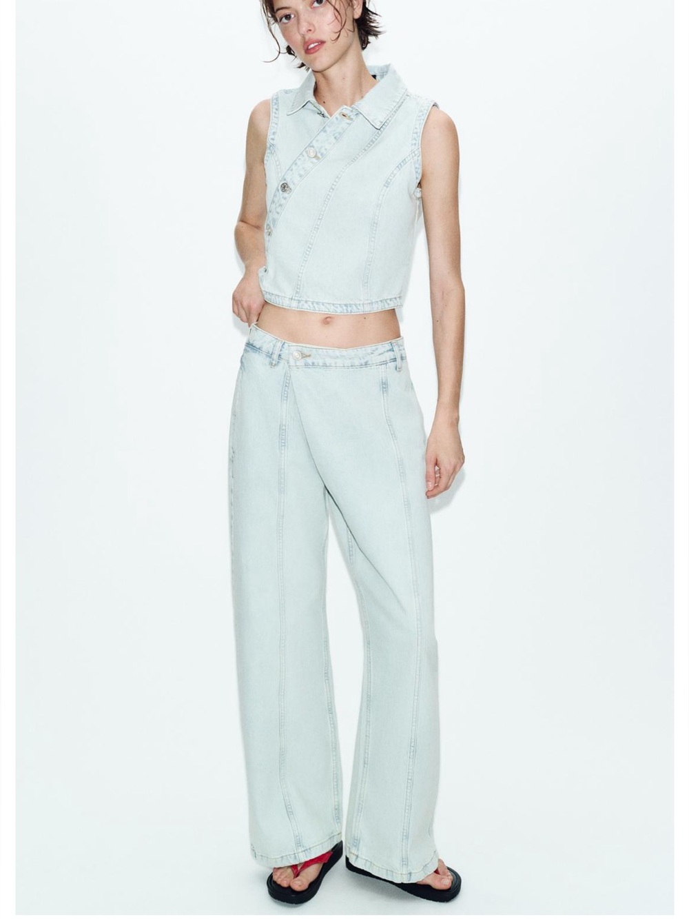 Zara Light Wash Denim Wide-Leg Jeans - Women top size L pants size 38